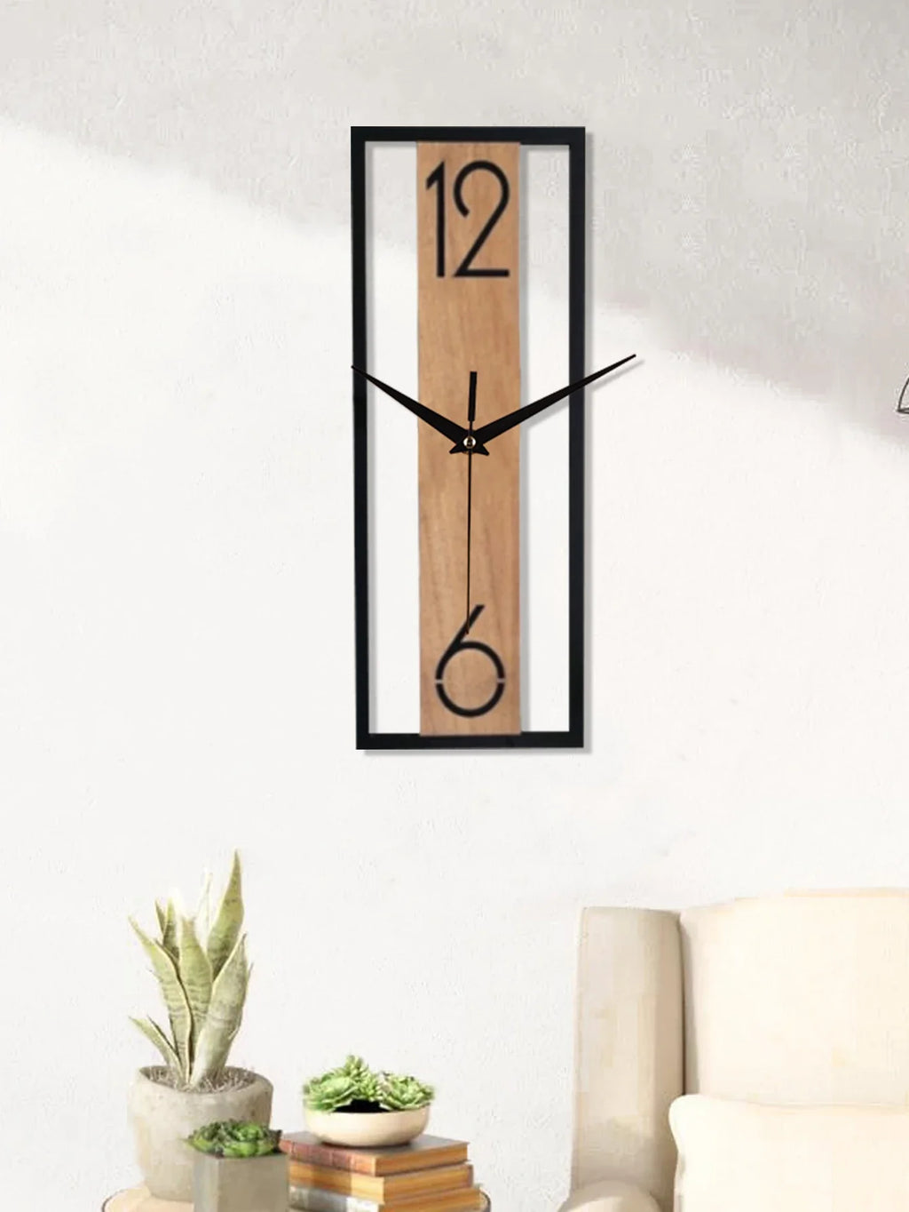 Slim Rectangular Wood Wall Clock