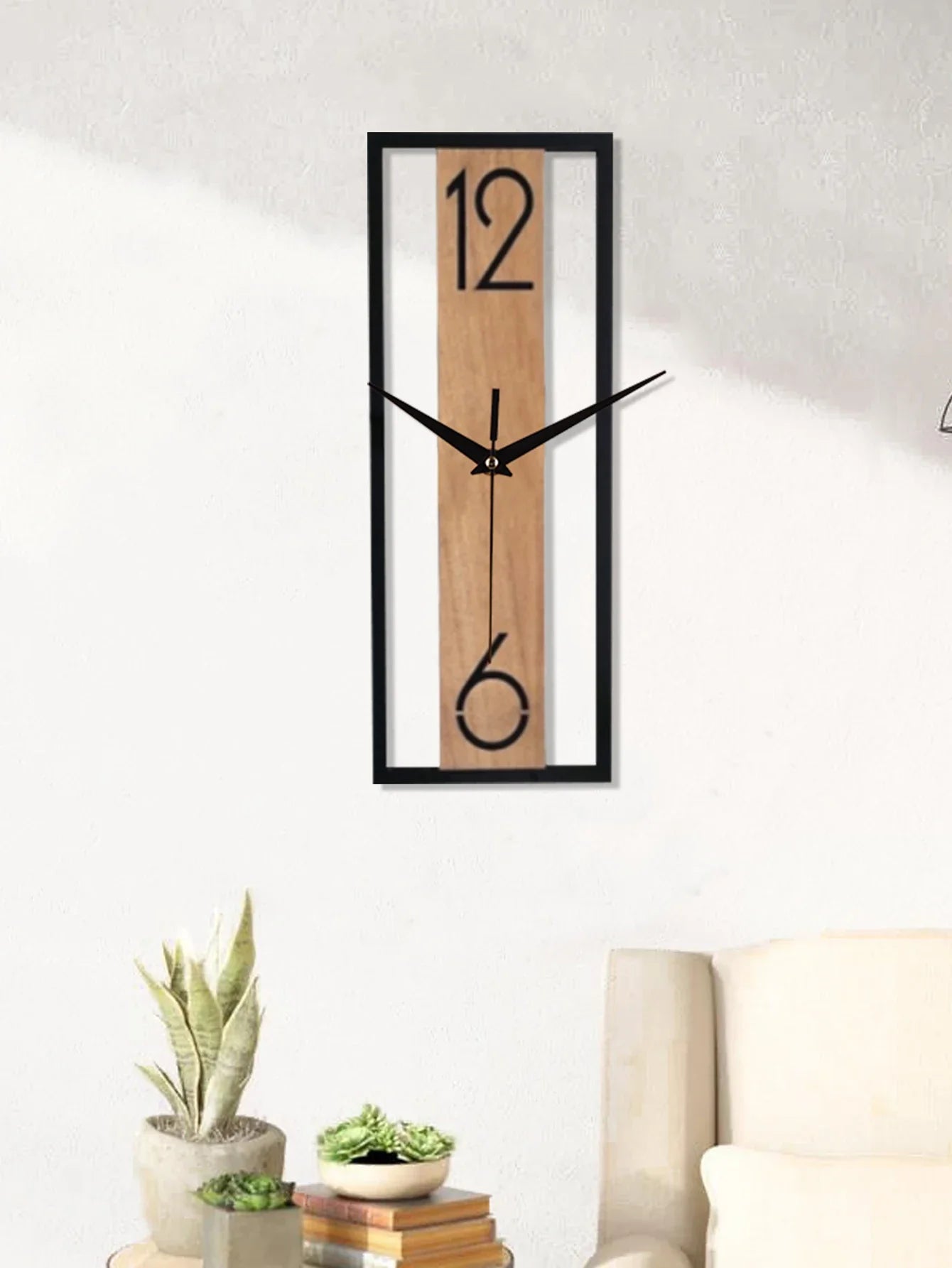 Slim Rectangular Wood Wall Clock