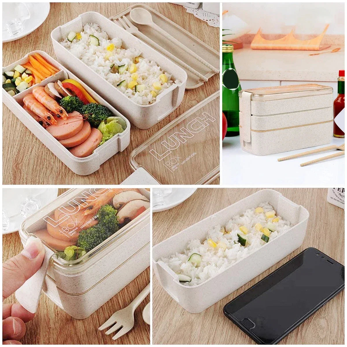 EcoStack 3-Tier Wheat Straw Bento Box