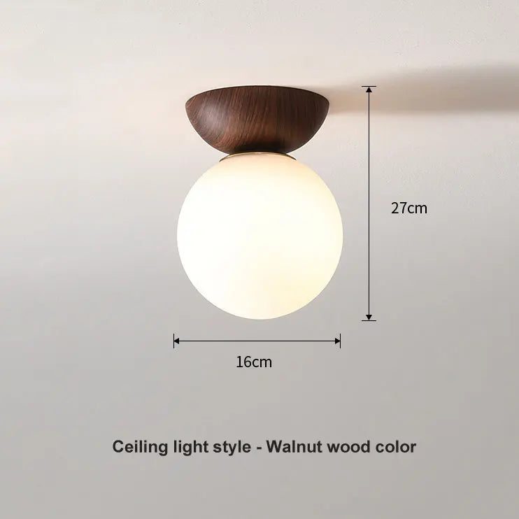Wood Finish Glass Ball Ceiling Light
