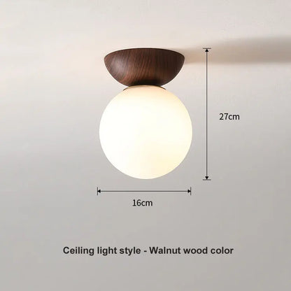 Wood Finish Glass Ball Ceiling Light