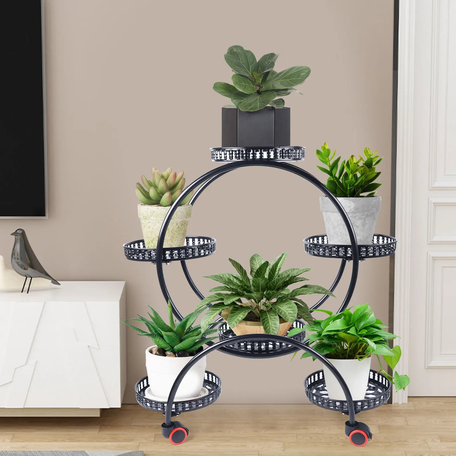 6-Tier Metal Plant Stand with Wheels