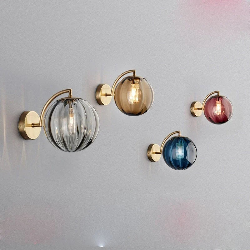 Brass & Tinted Glass Ball Wall Lamp