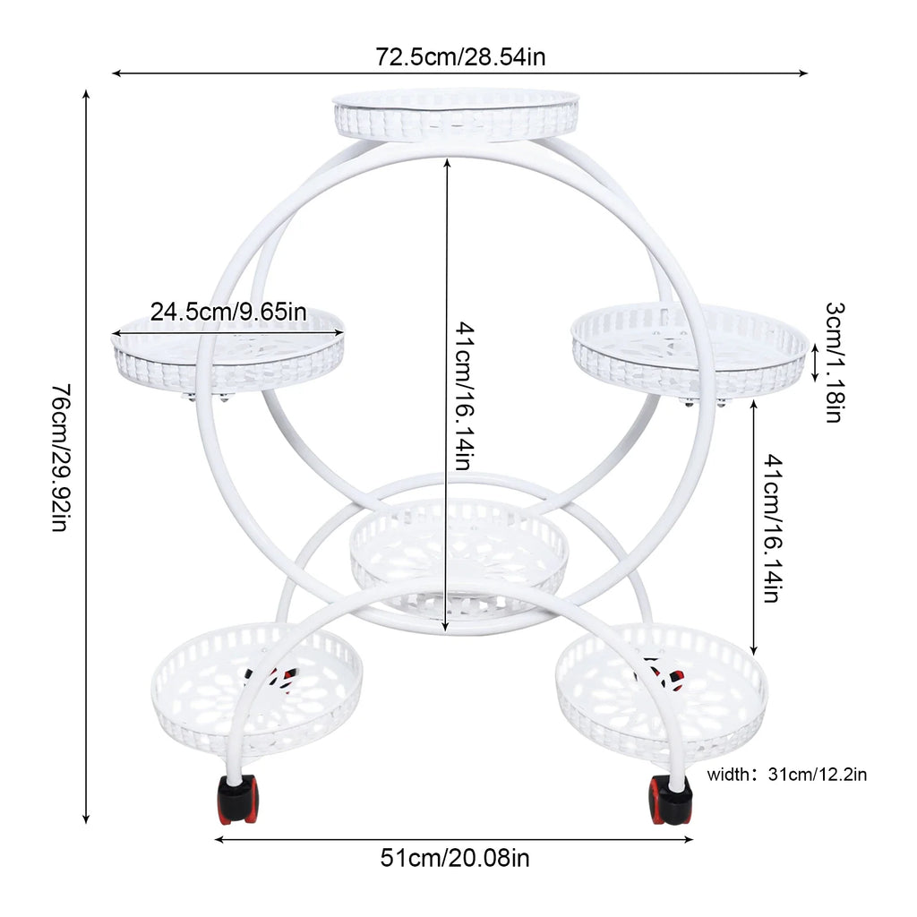 6-Tier Metal Plant Stand with Wheels
