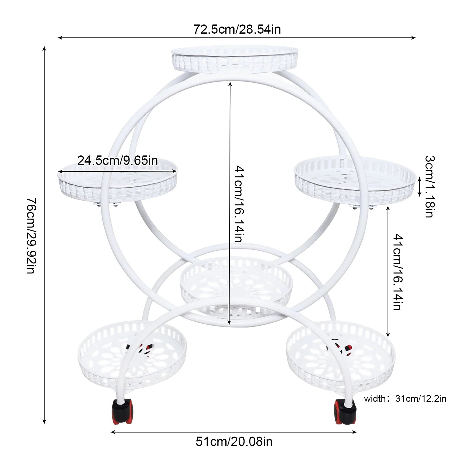 6-Tier Metal Plant Stand with Wheels