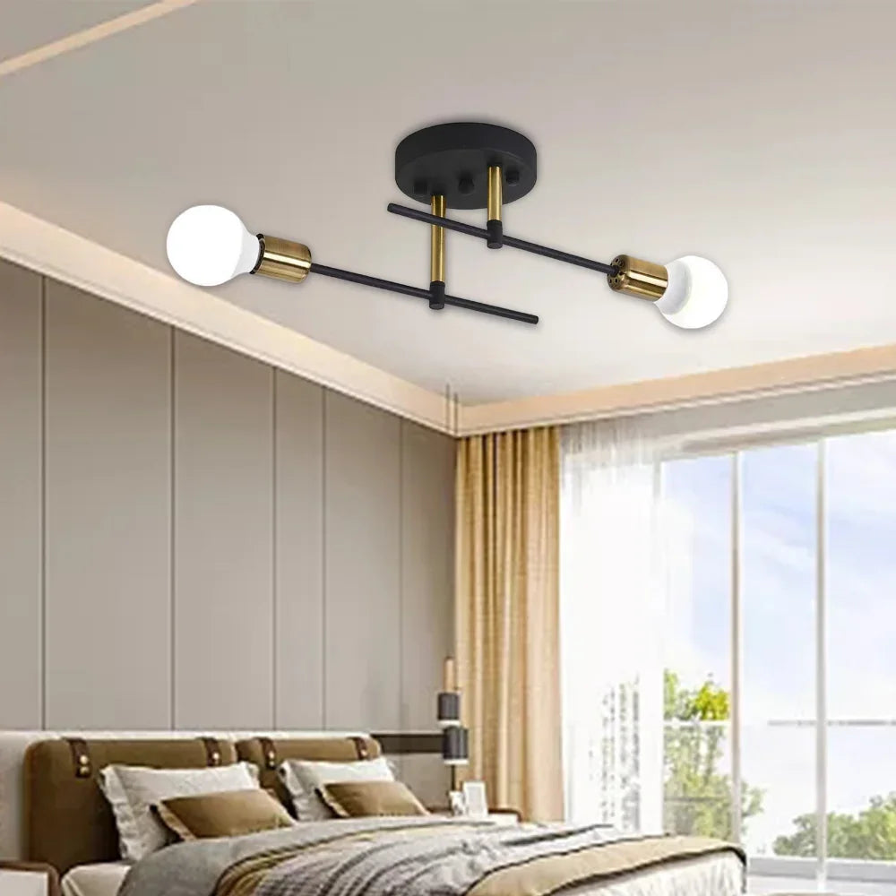 Black & Gold Twin Light Ceiling Lamp