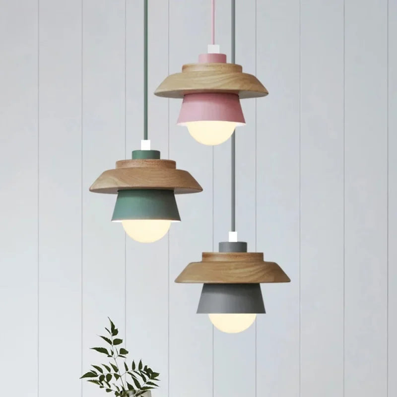 Wood & Macaron Colour Pendant Light