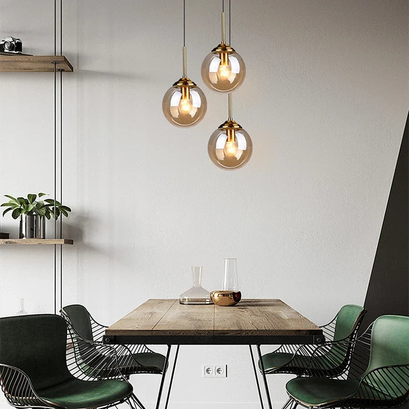 Amber & Smoke Glass Globe Pendant