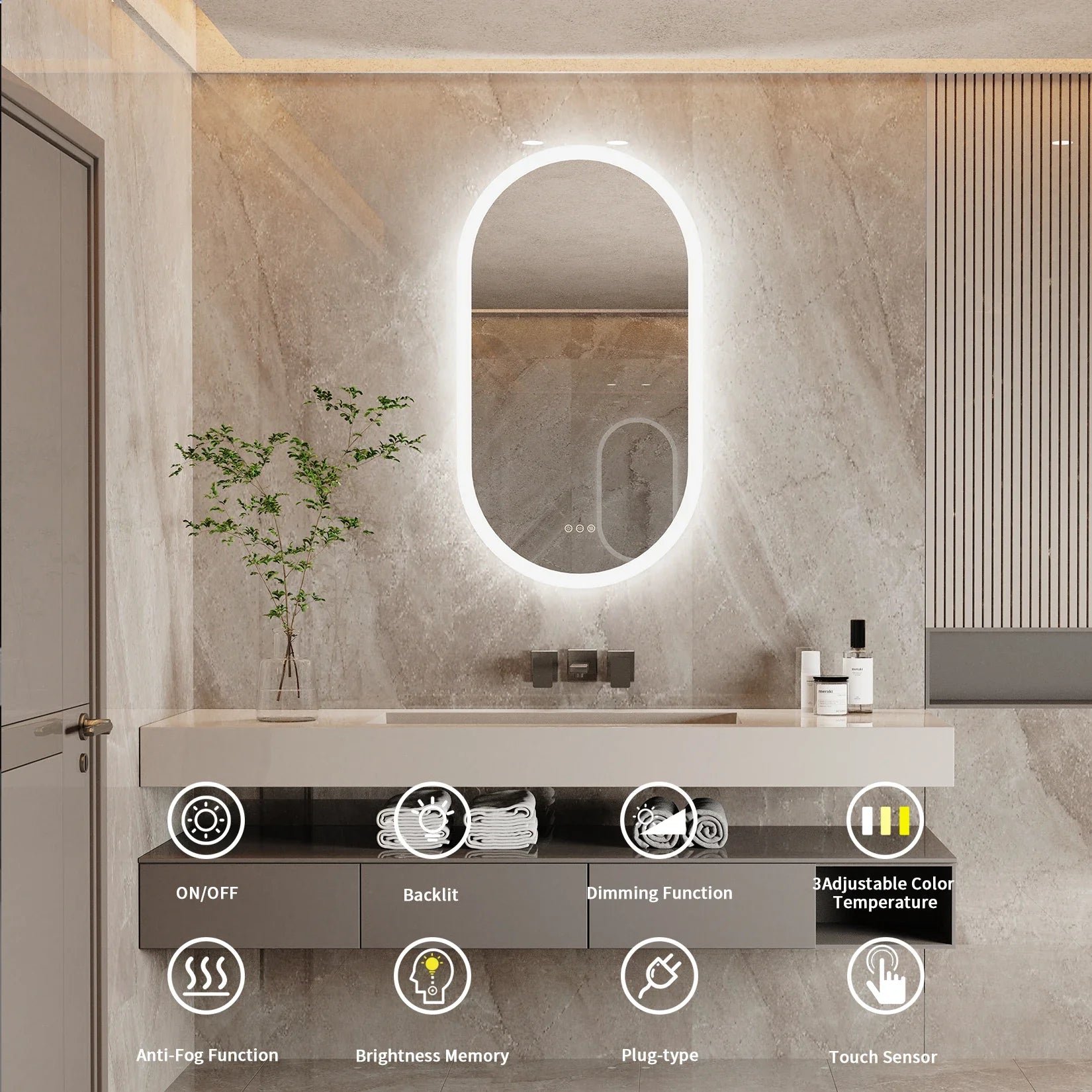 LumoOval Backlit LED Bathroom Mirror