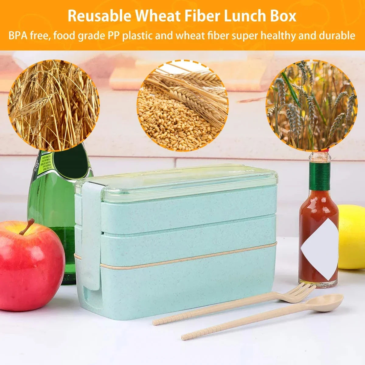 EcoStack 3-Tier Wheat Straw Bento Box