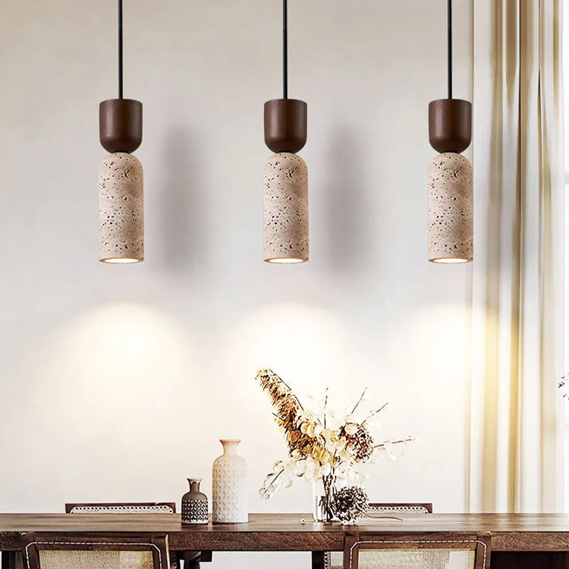Travertine & Wood Bedside Pendant