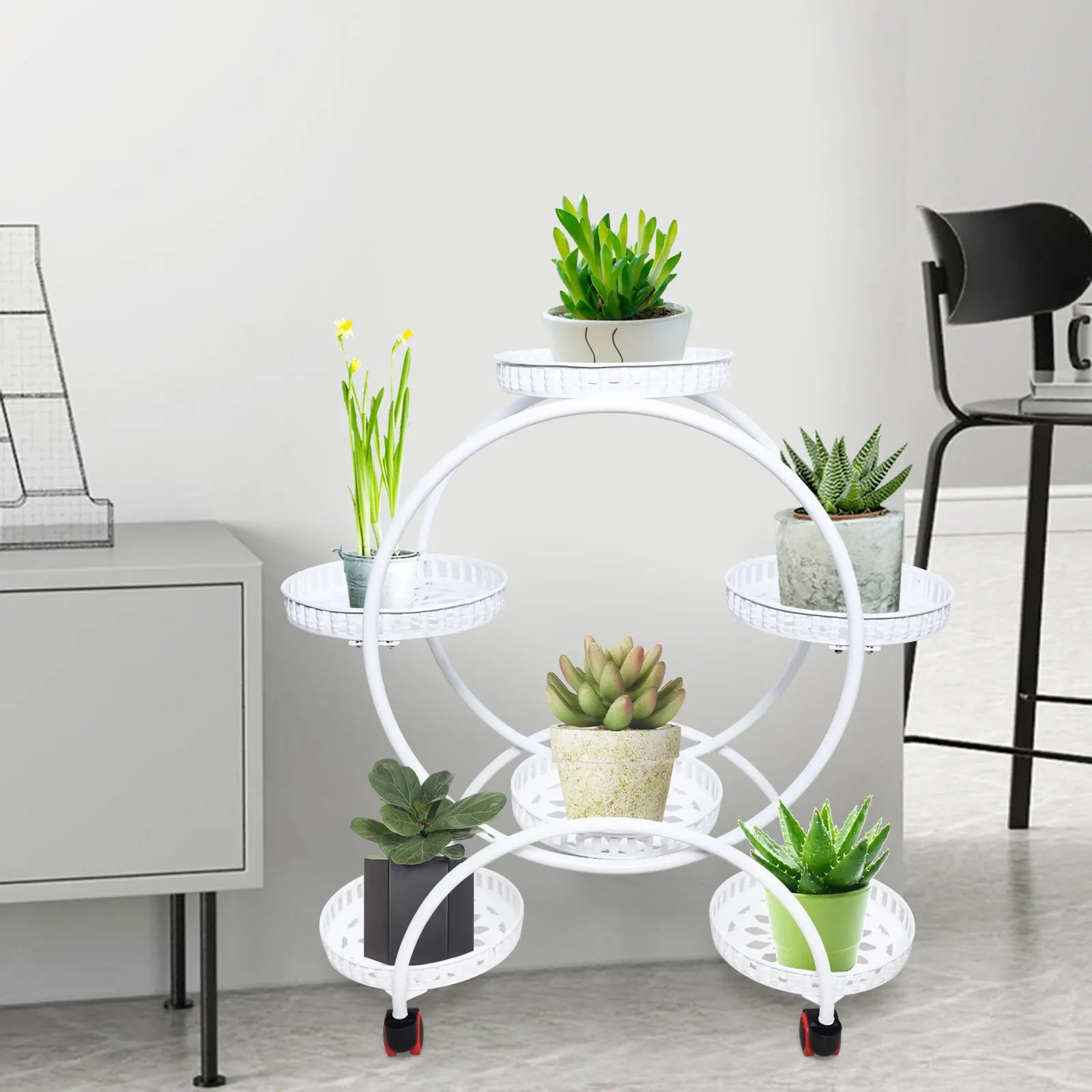 6-Tier Metal Plant Stand with Wheels