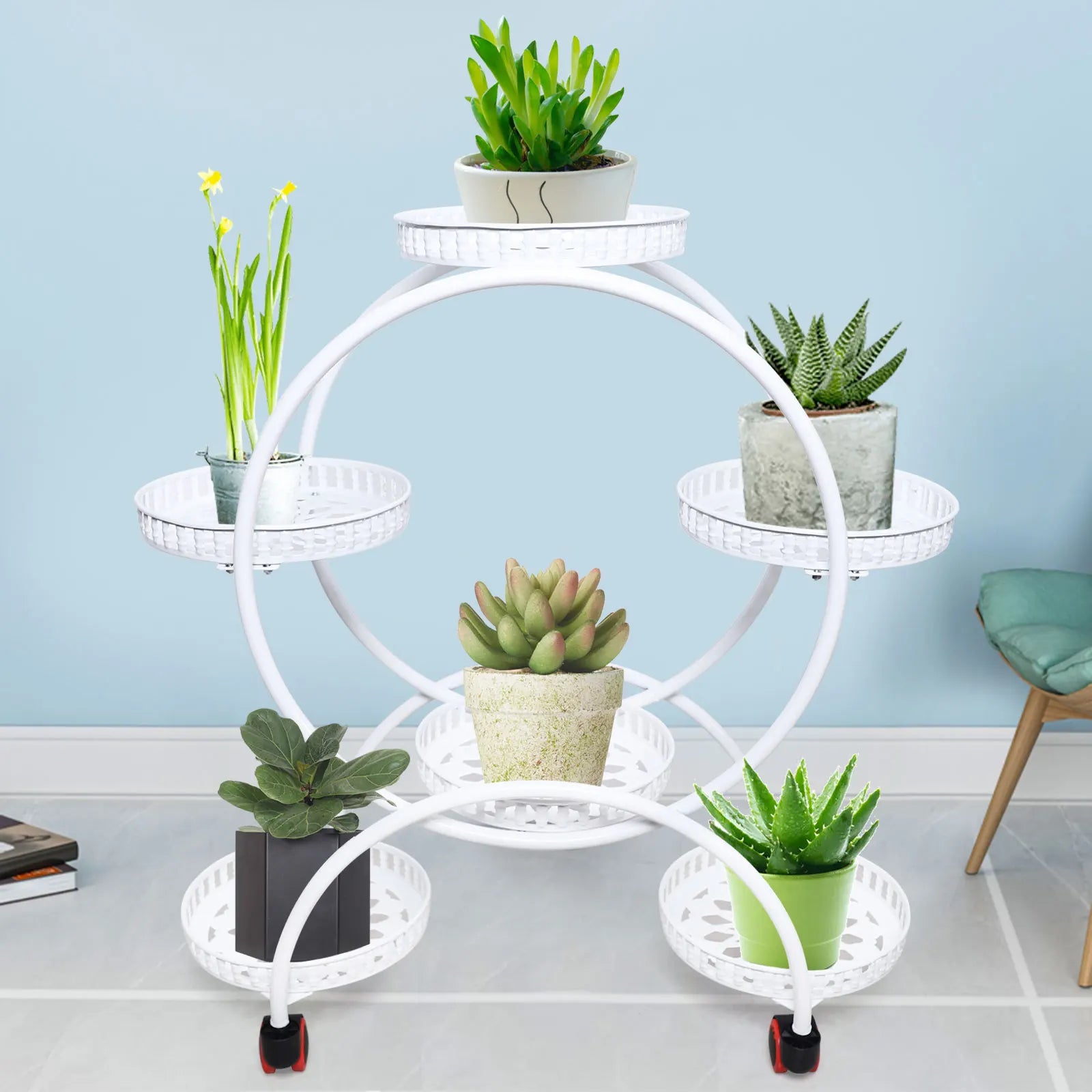 6-Tier Metal Plant Stand with Wheels
