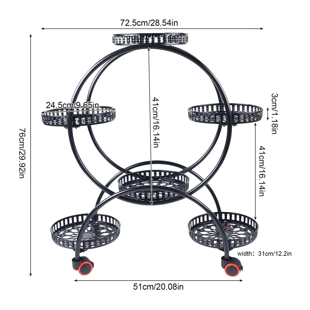 6-Tier Metal Plant Stand with Wheels