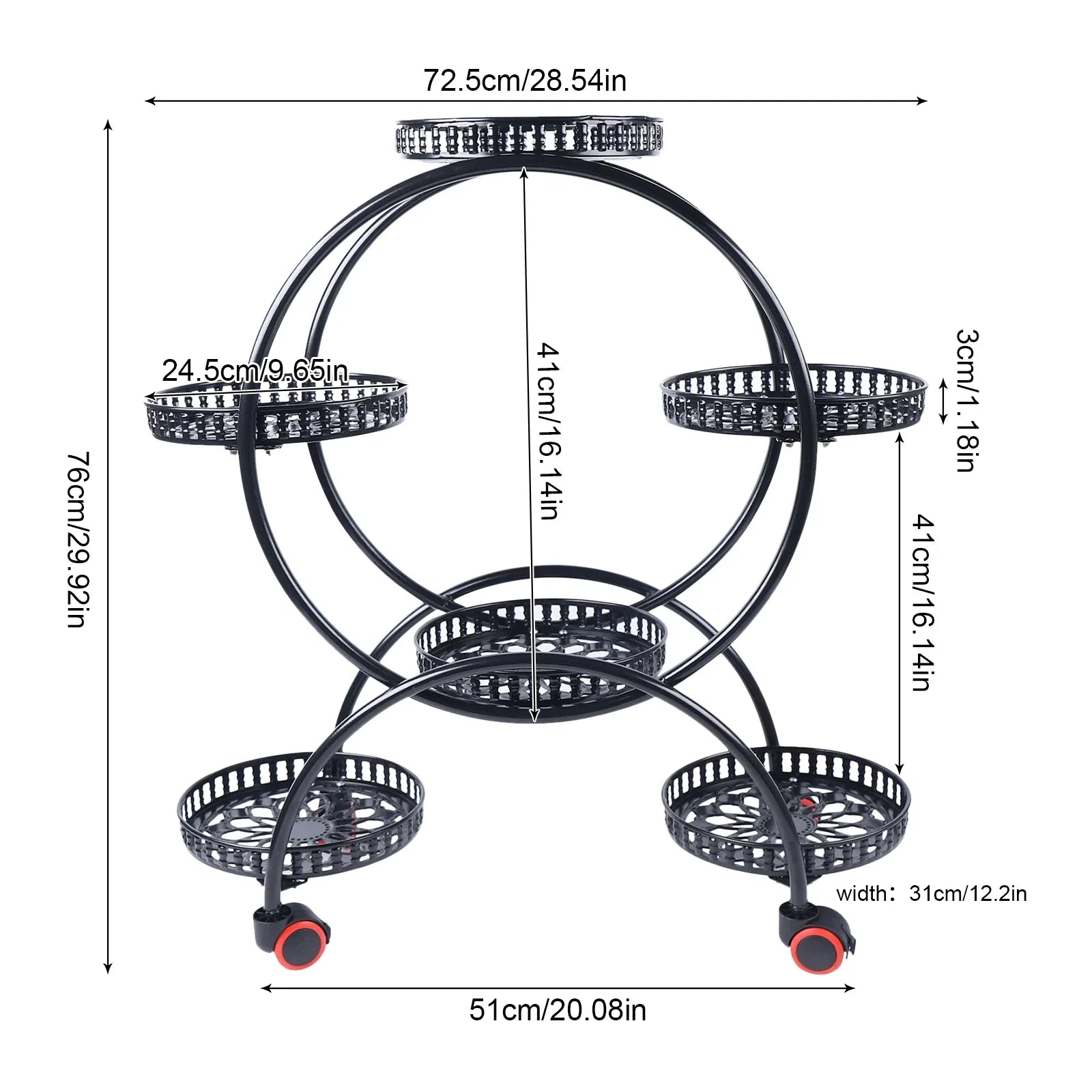 6-Tier Metal Plant Stand with Wheels