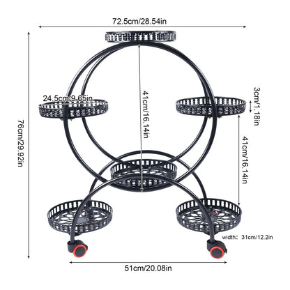 6-Tier Metal Plant Stand with Wheels
