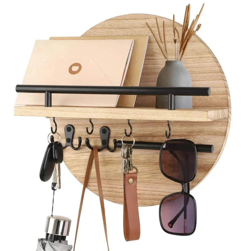 Round Wooden Wall Key Holder