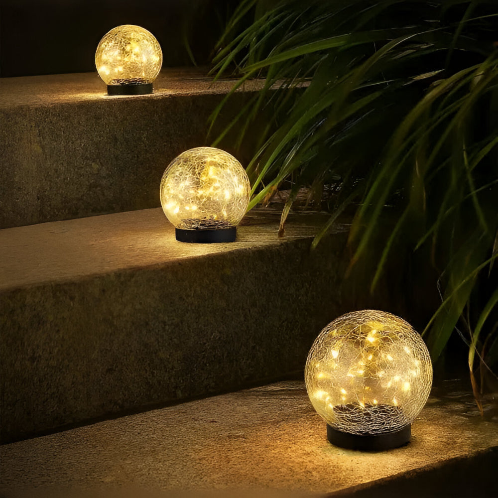 Solar Crackle Glass Orb Path Light
