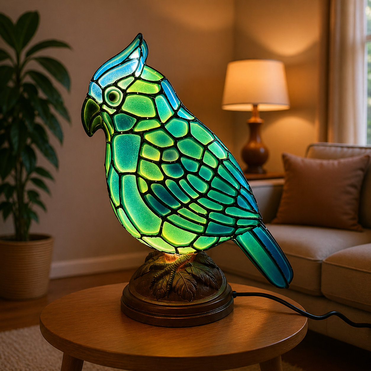 Cardinal Bird Art Glass Table Lamp