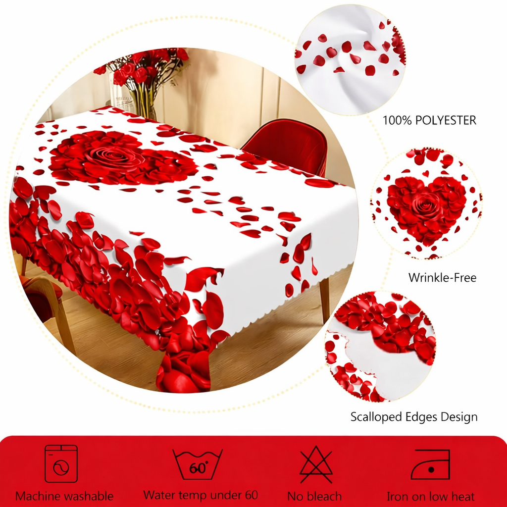 Rose Petal Heart Romantic Tablecloth