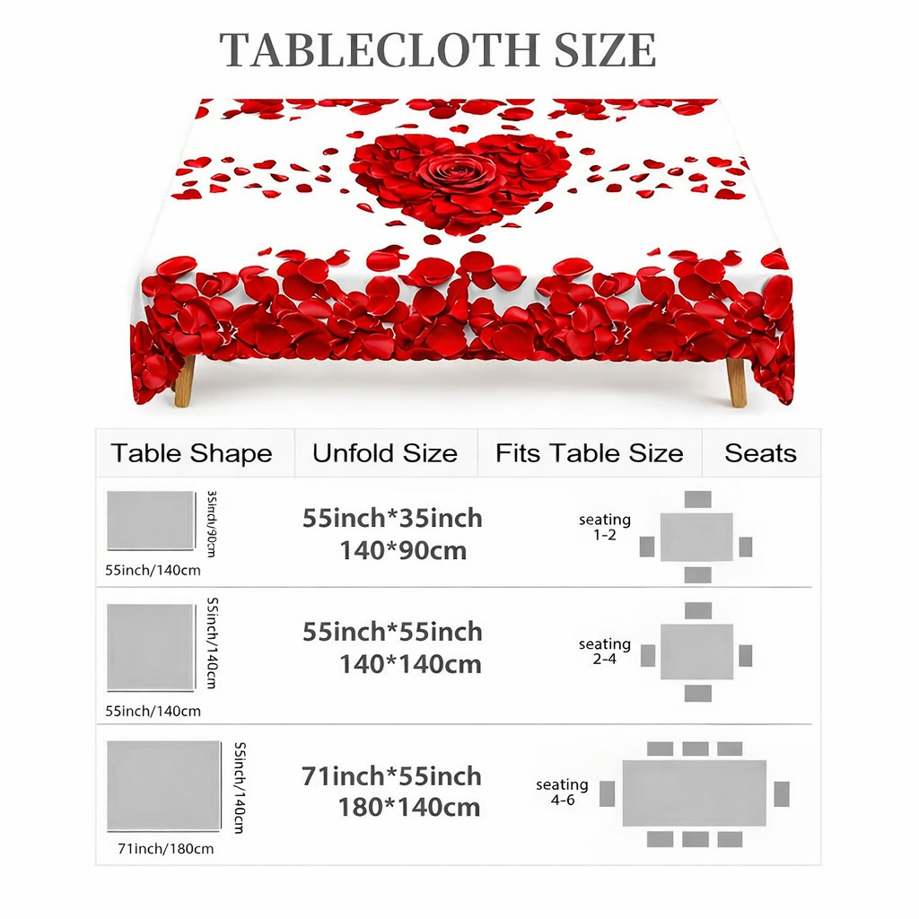Rose Petal Heart Romantic Tablecloth