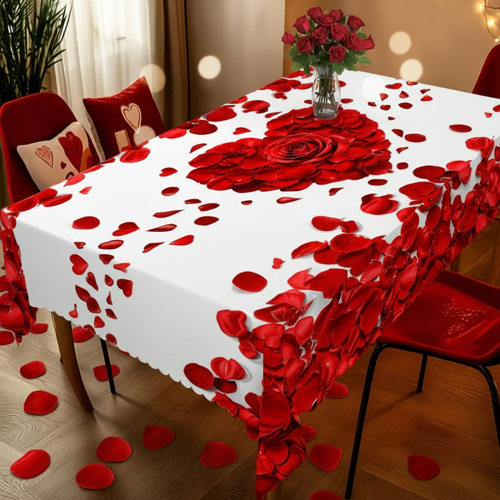 Rose Petal Heart Romantic Tablecloth