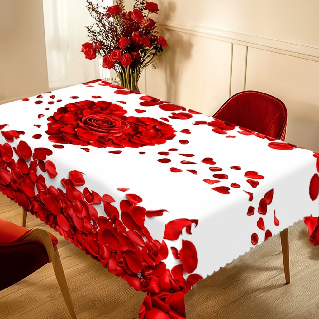 Rose Petal Heart Romantic Tablecloth