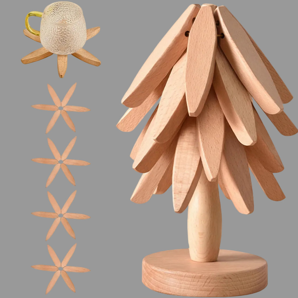 Folding Wooden Heat Resistant Trivet Set