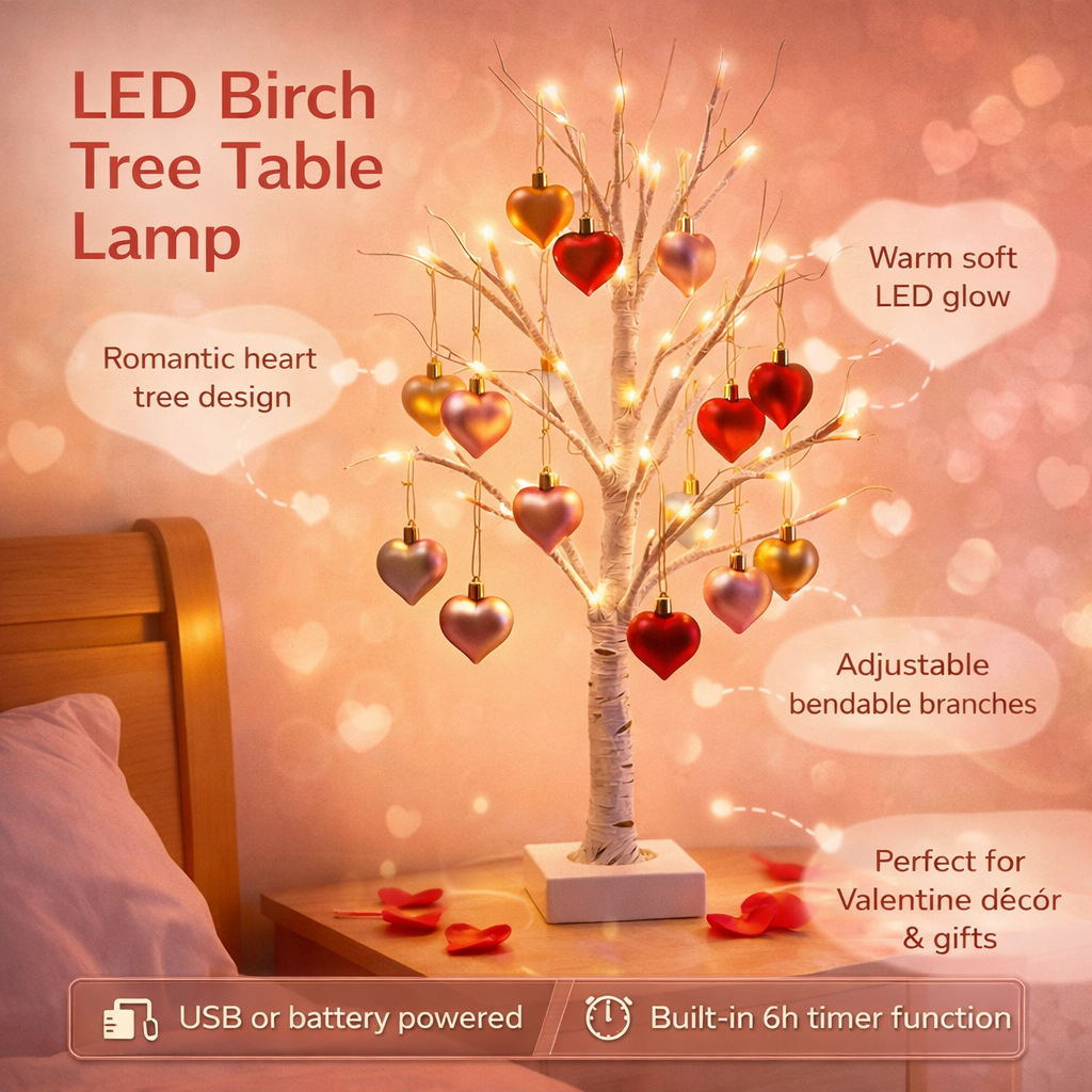 LED Birch Tree Heart Table Light