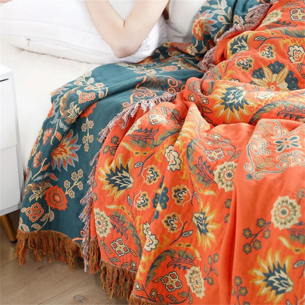 Cotton Gauze Reversible Floral Throw