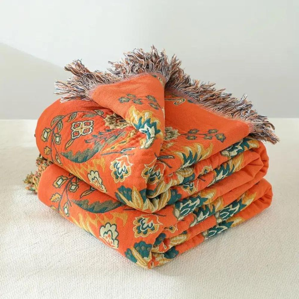 Cotton Gauze Reversible Floral Throw