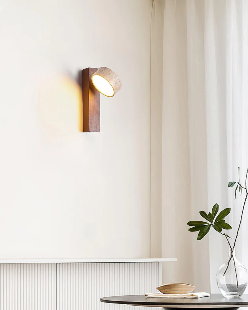 Travertine Stone & Wood Wall Lamp