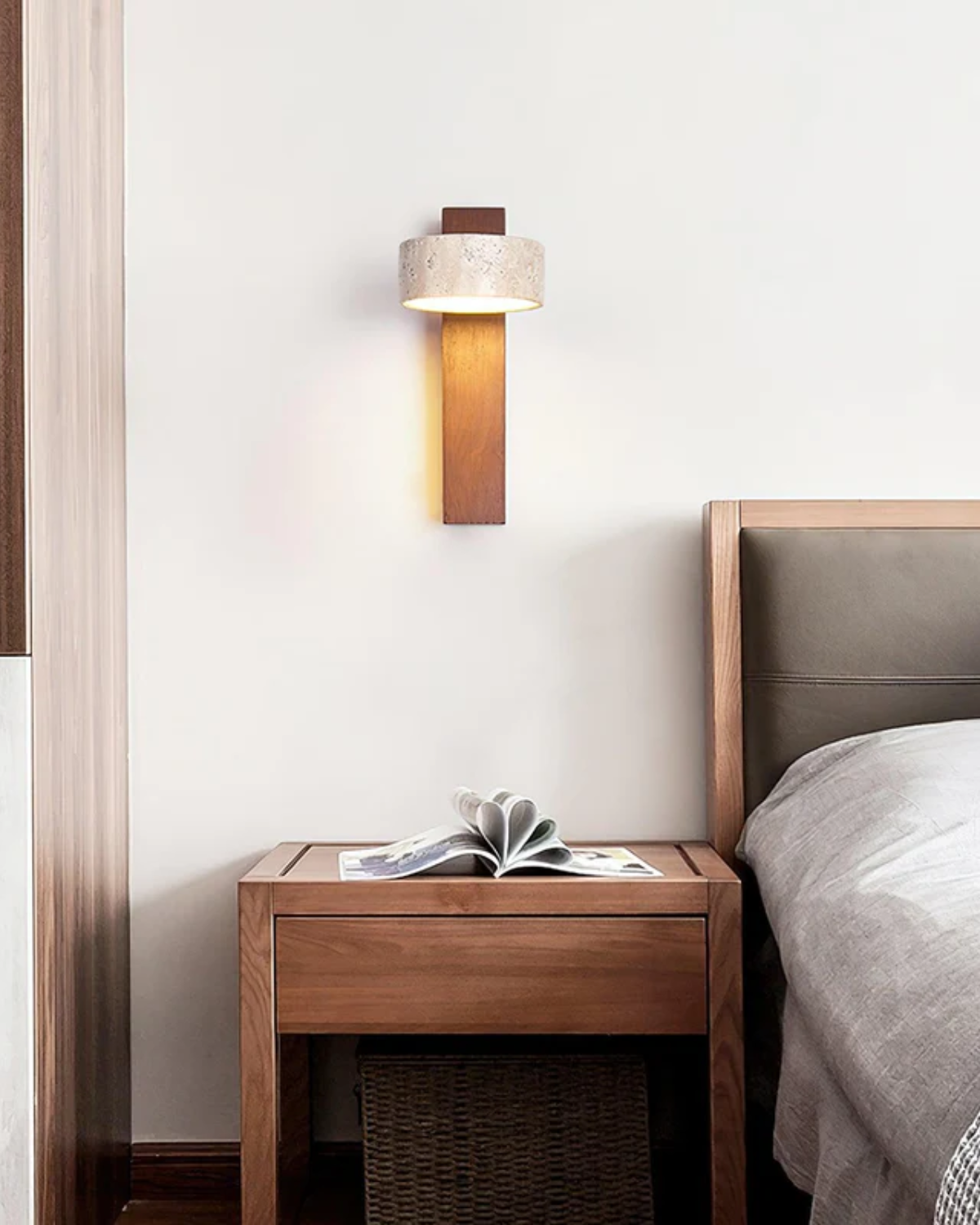 Travertine Stone & Wood Wall Lamp