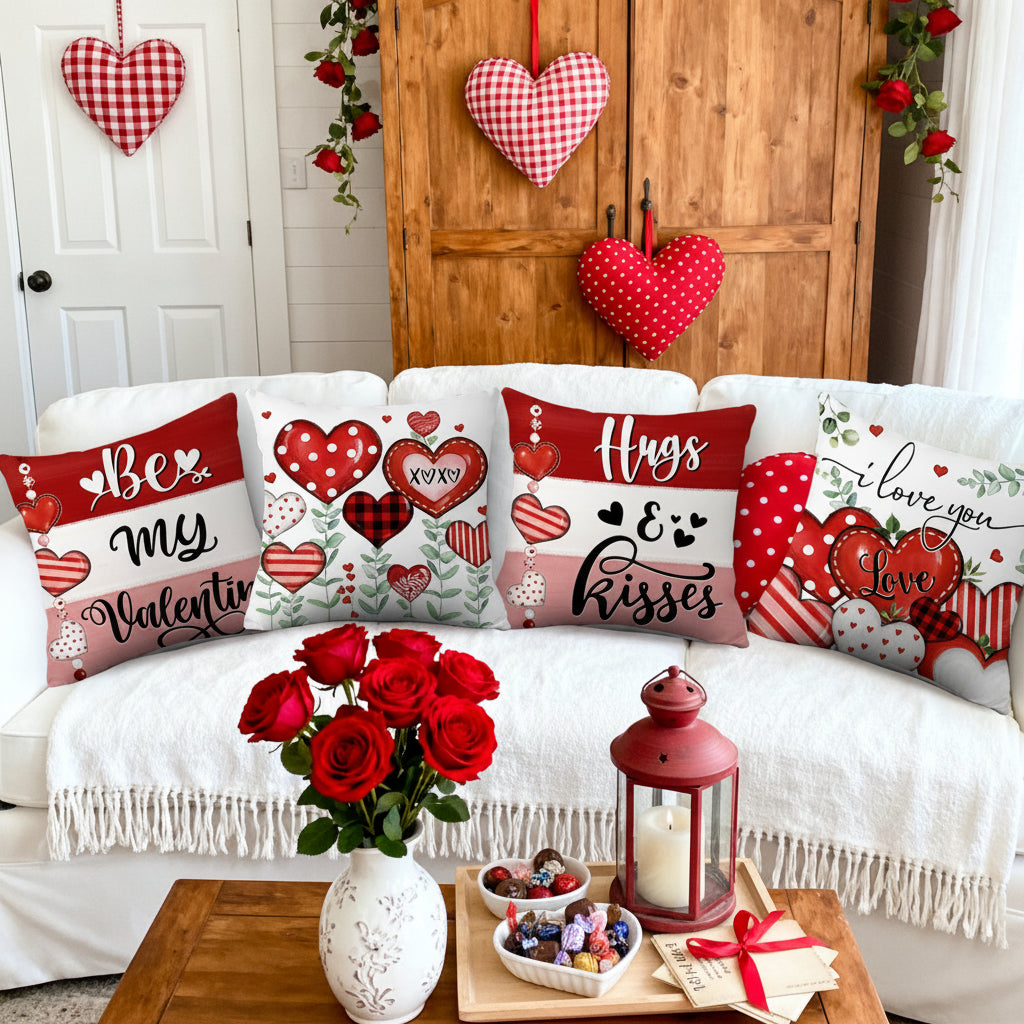 Valentine Heart Print Cushion Cover Set