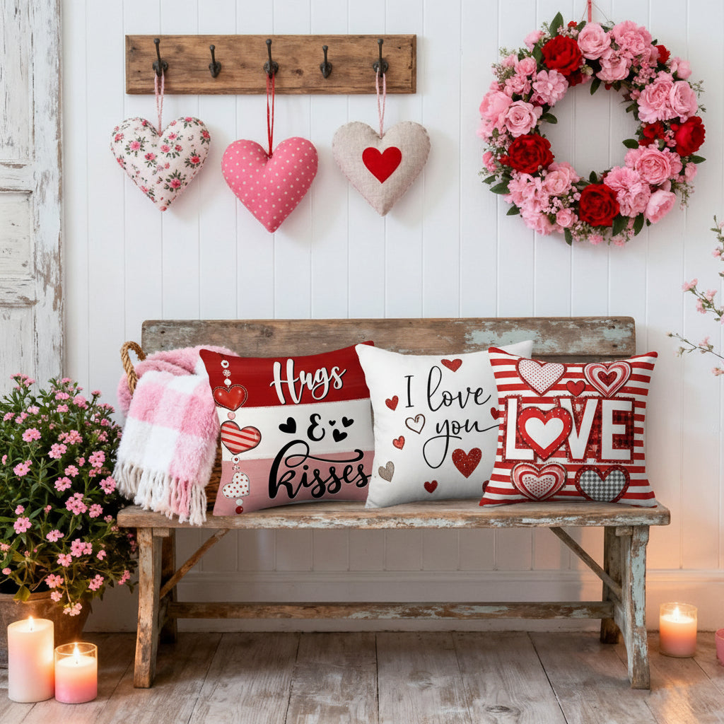 Valentine Heart Print Cushion Cover Set