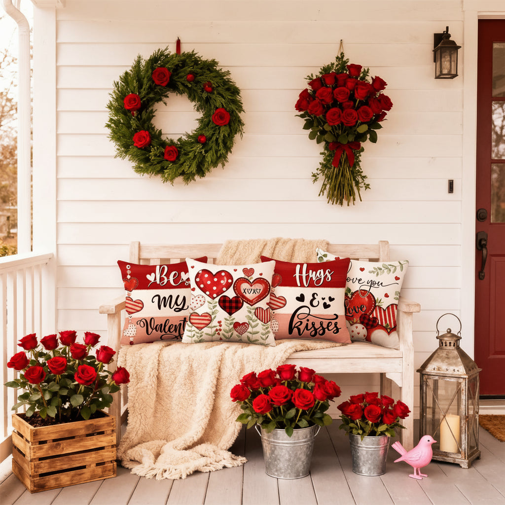 Valentine Heart Print Cushion Cover Set