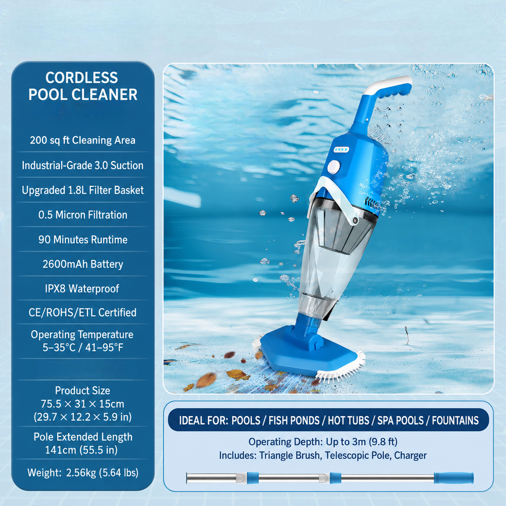 Cordless Rechargeable Handheld Pool Vacuum