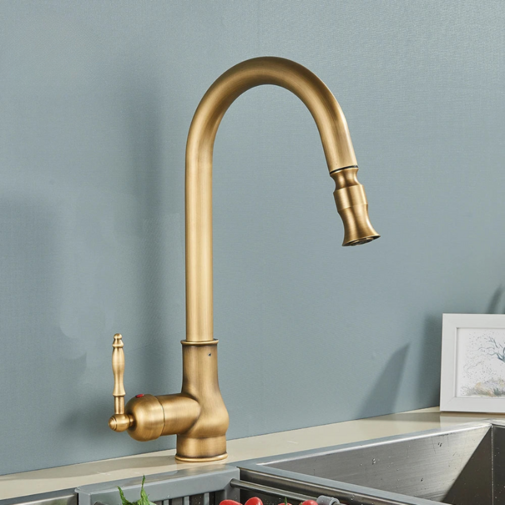 Vintage Antique Brass Kitchen Sink Taps Swivel Spout Mixer 1