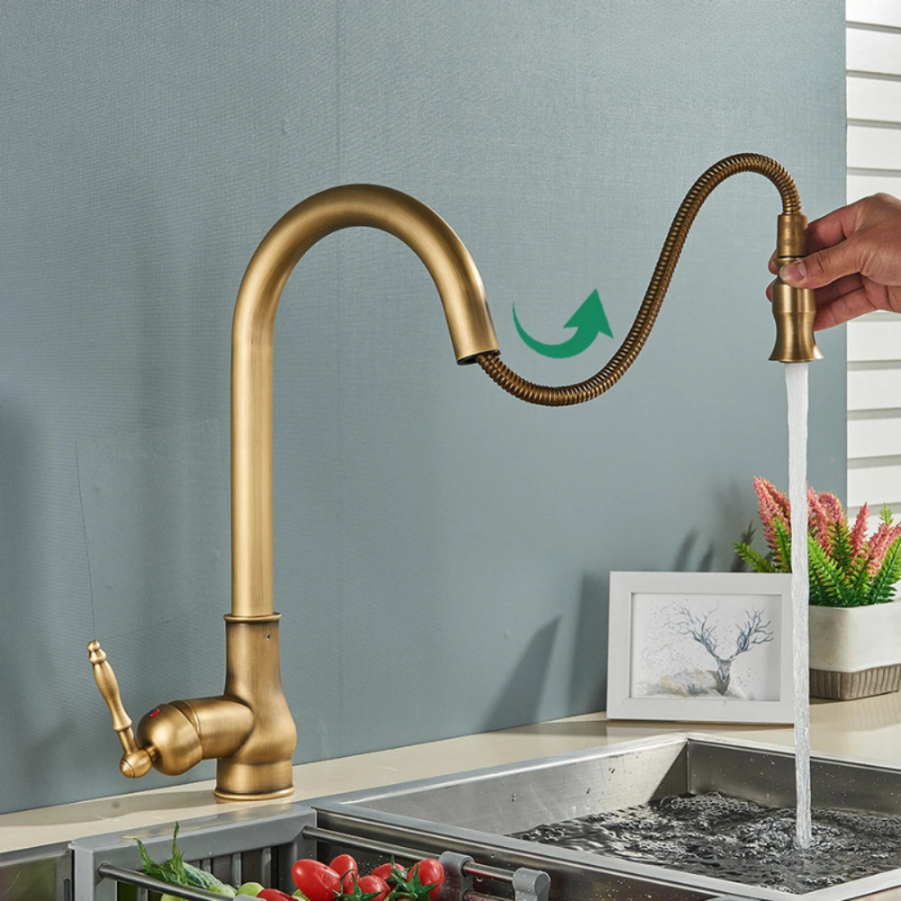 Vintage Antique Brass Kitchen Sink Taps Swivel Spout Mixer 2