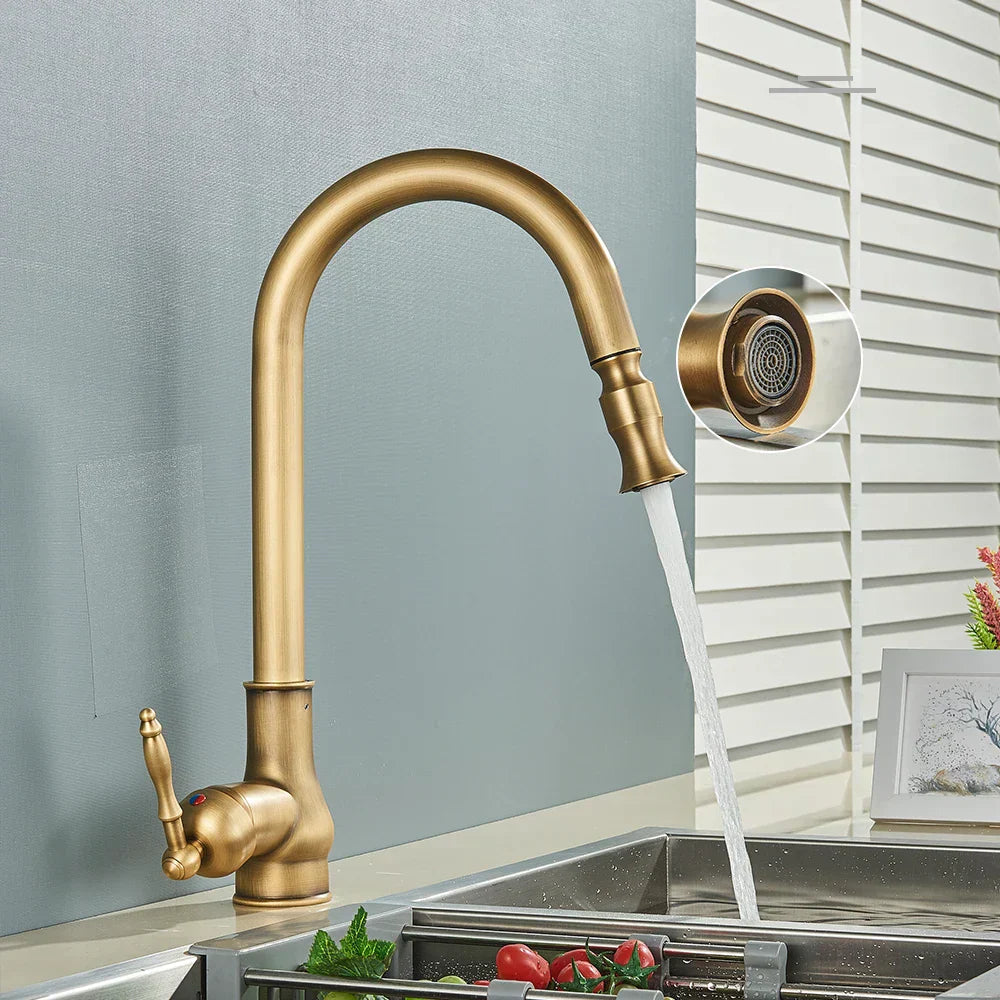 Vintage Antique Brass Kitchen Sink Taps Swivel Spout Mixer 3