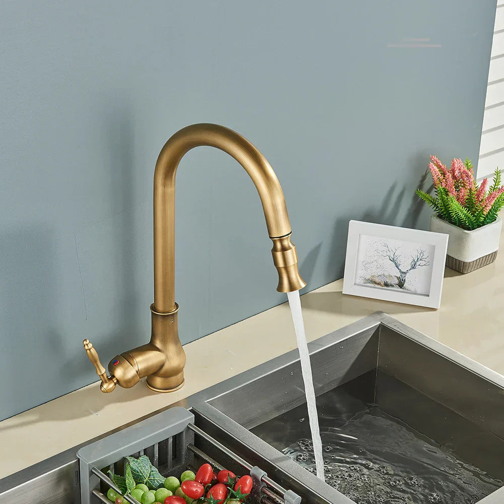 Vintage Antique Brass Kitchen Sink Taps Swivel Spout Mixer 4