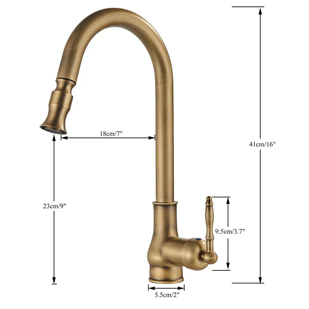 Vintage Antique Brass Kitchen Sink Taps Swivel Spout Mixer 7