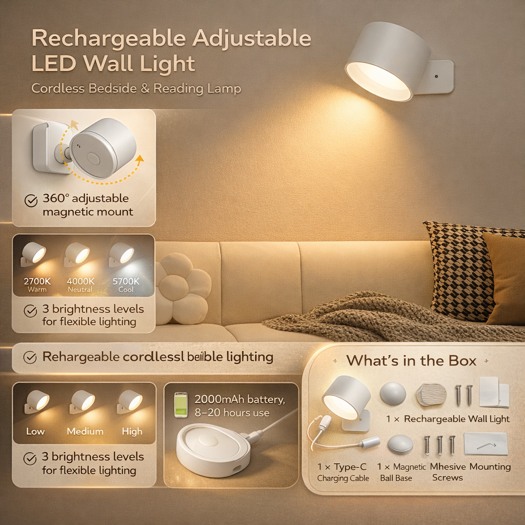 Magnetic Rechargeable LED Wall Light