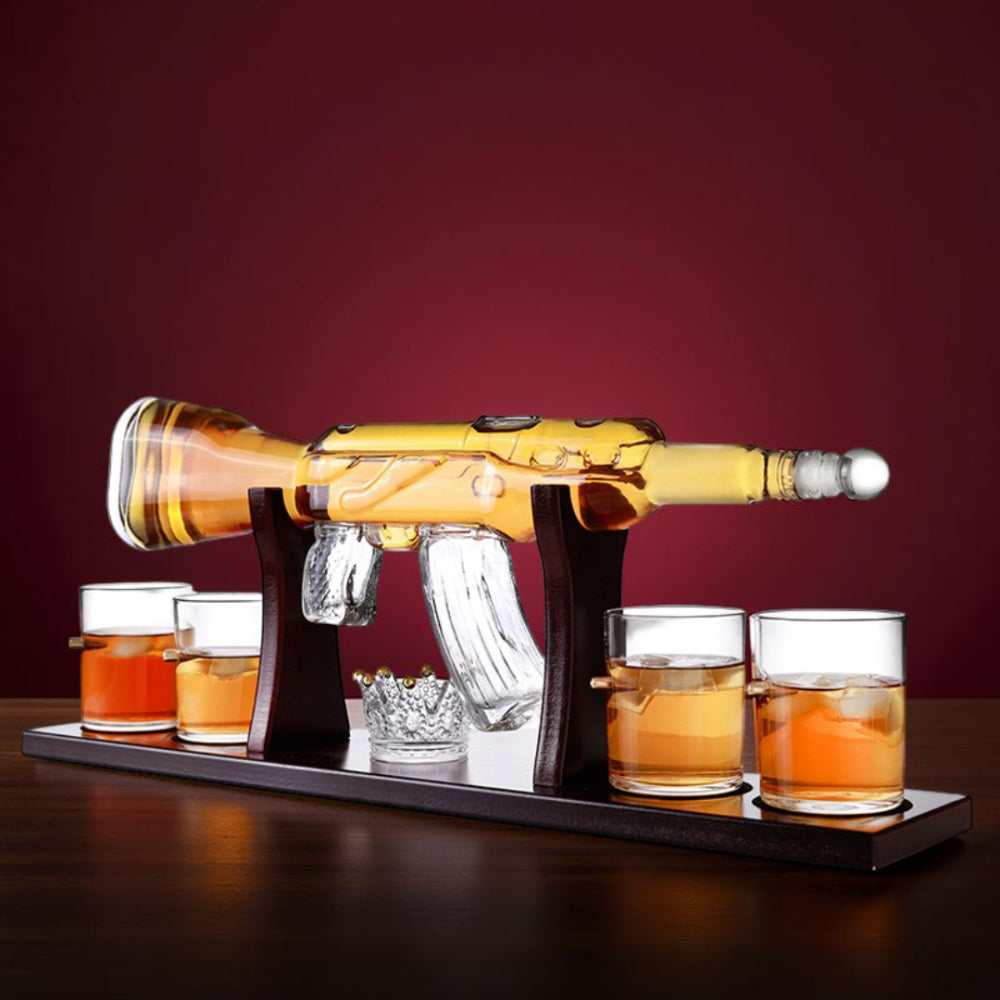 Rifle Shaped Glass Whiskey Decanter Set