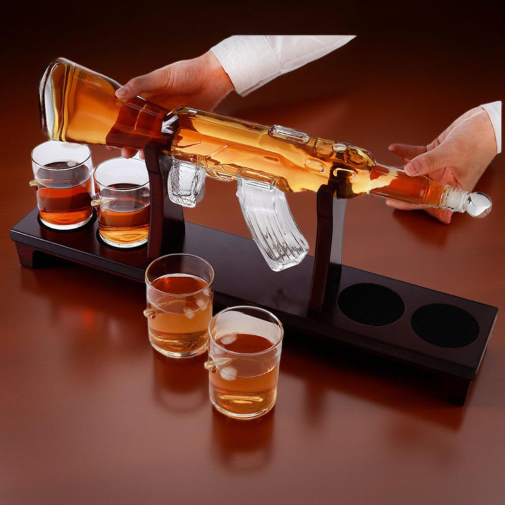 Rifle Shaped Glass Whiskey Decanter Set
