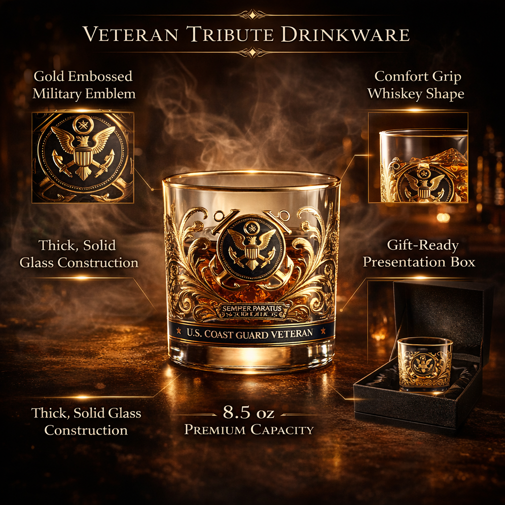Gold Embossed Veteran Whiskey Glass