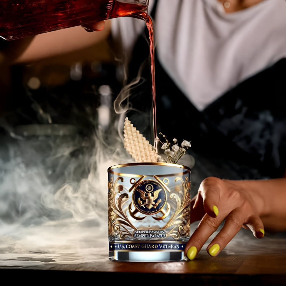Gold Embossed Veteran Whiskey Glass