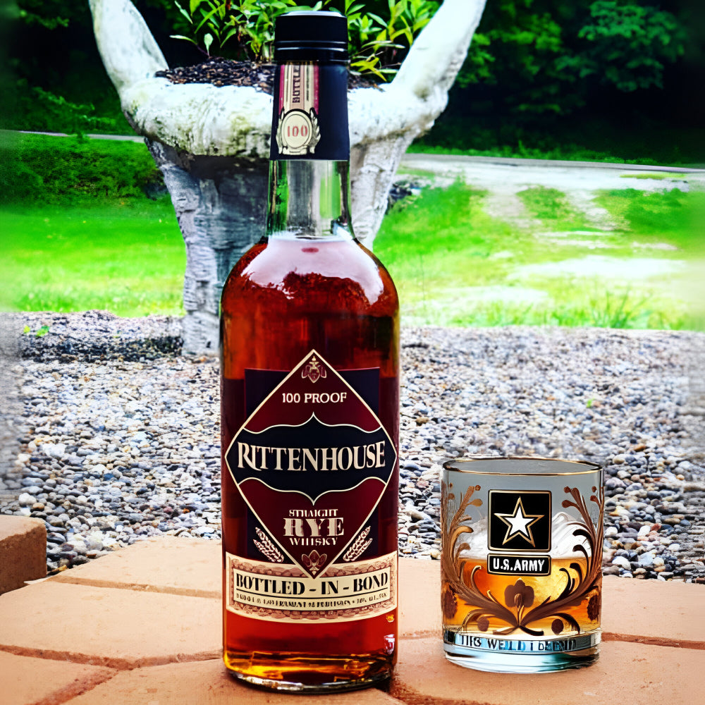 Gold Embossed Veteran Whiskey Glass
