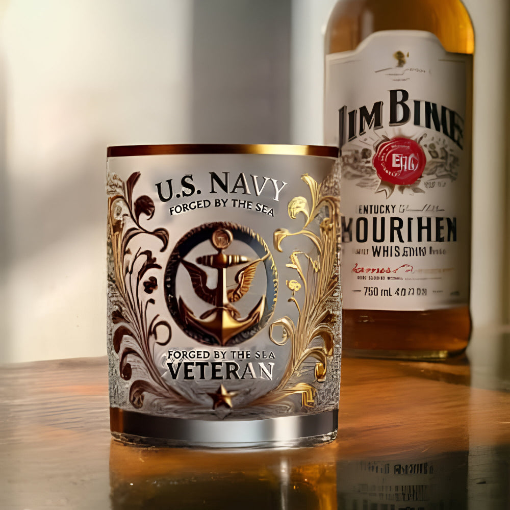 Gold Embossed Veteran Whiskey Glass