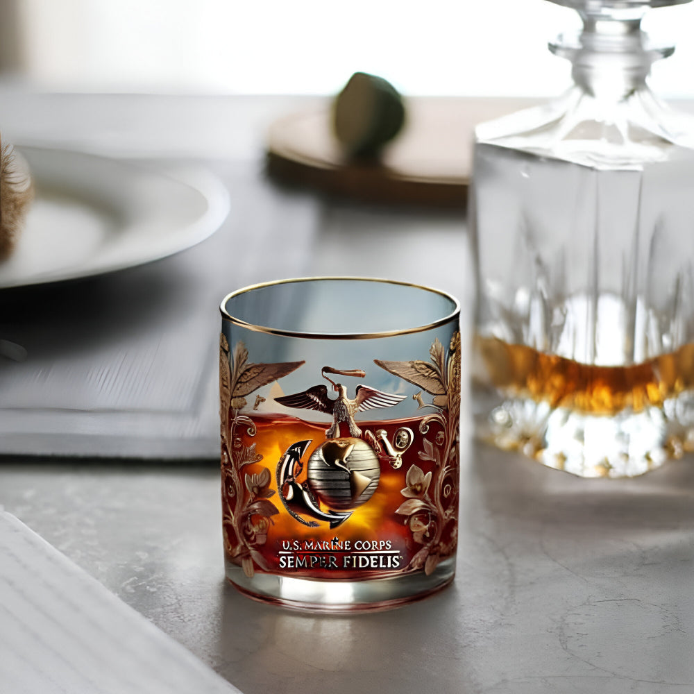 Gold Embossed Veteran Whiskey Glass